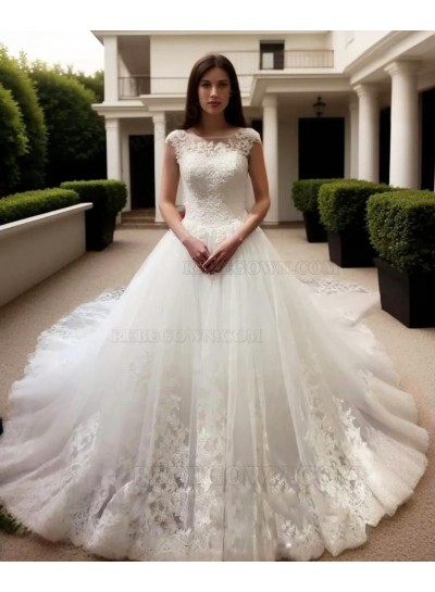 2025 Elegant A Line Tulle With Appliques Wedding Dresses With Long Train