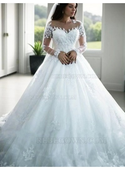 2025 Long Sleeves Ball Gown Wedding Dresses With Appliques