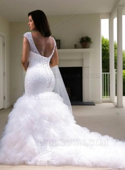 2025 New Arrival Mermaid Sweetheart Layers Tulle Ruffles Beaded Wedding Dresses