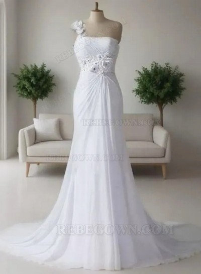 One Shoulder Chiffon Mermaid 2025 Chiffon Wedding Dresses With Flowers