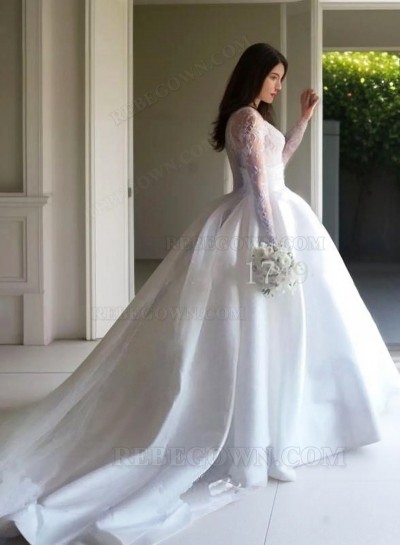 2025 Elegant A Line Satin Sweetheart Long Sleeves Wedding Dresses