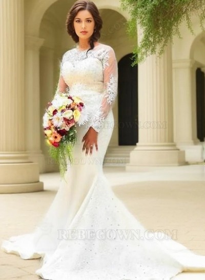 2025 Mermaid Long Sleeves Satin Sweetheart Wedding Dresses
