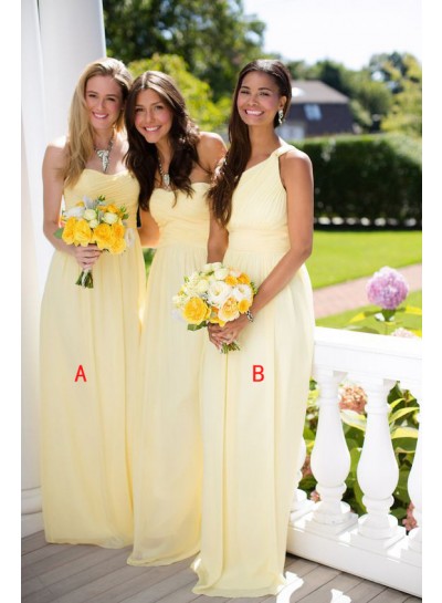 2024 A Line Chiffon Ruffles Yellow Long Bridesmaid Dresses / Gowns