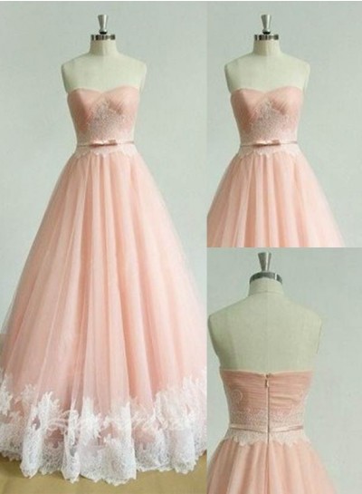 Appliques Sweetheart A-Line Tulle Prom Dresses 2022 Glamorous Pink