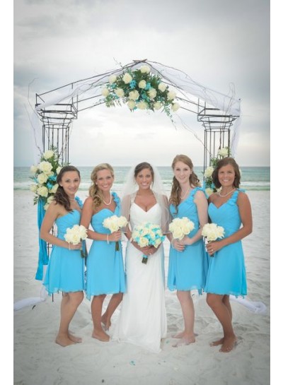 2024 A Line Chiffon Knee Length Turquoise Bridesmaid Dresses / Gowns