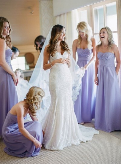 2024 A Line Lavender Chiffon Sweetheart Ruffles Long Bridesmaid Dresses / Gowns