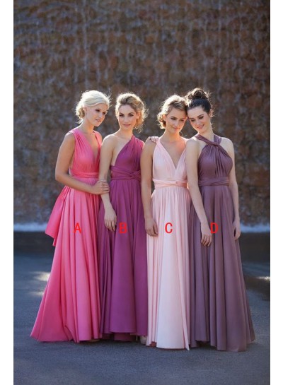 2023 New Arrival A Line Chiffon Pearl Pink V Long Bridesmaid Dresses / Gowns