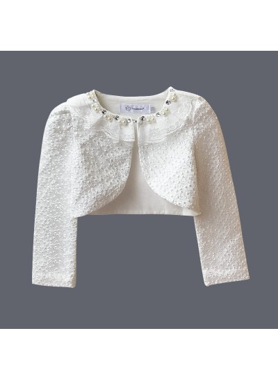 New Arrival White Lace Long Sleeves Pearls First Holy Communion Wrap For Girls
