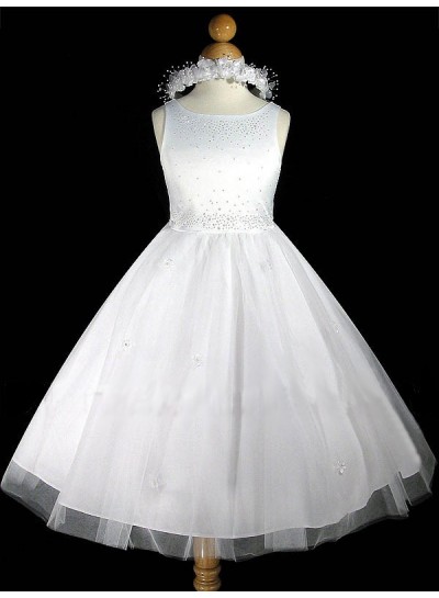 2024 Cute Sequins Applique Sleeveless  Scoop Neck Best Selling princess First Holy Communion Dresses / Flower Girl Gowns