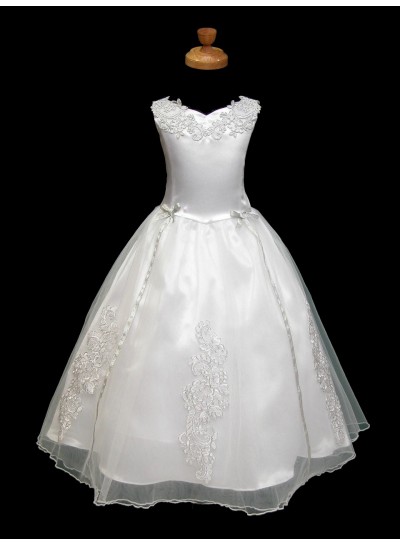 2024 Cute Best Selling Cute Applique V-neck Sleeveless A-Line First Holy Communion Dresses