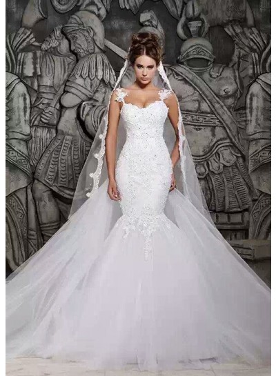 Tulle Mermaid  Applique Sweetheart Sweep Train Wedding Bridal Gowns / Dresses