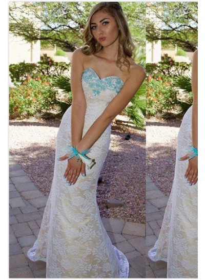 2022 Unique White Beading Sweetheart Mermaid Lace Prom Dresses