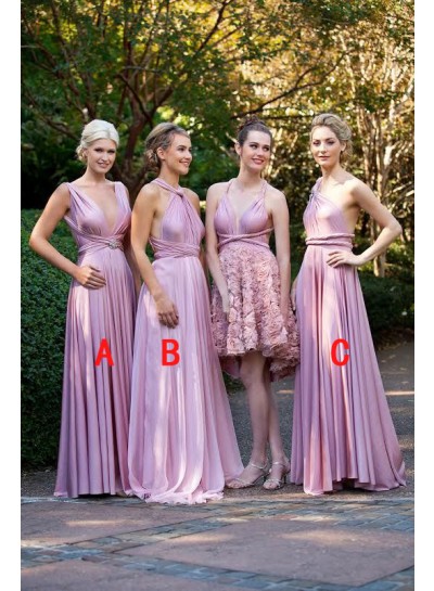 2023 Gorgeous A Line Pink Chiffon V Halter Long Bridesmaid Dresses / Gowns
