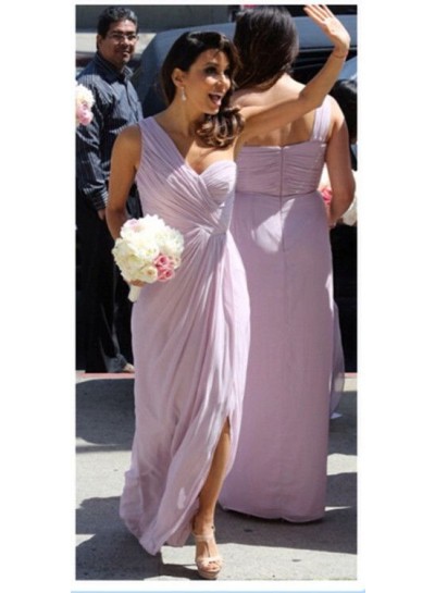 2024 A Line Lavender One Shoulder Chiffon Ruffles Long Bridesmaid Dresses / Gowns