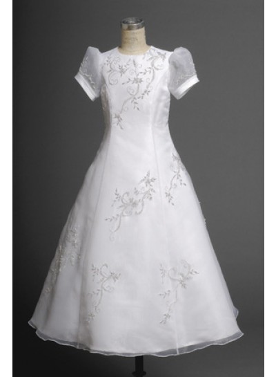 2024 Cute Embroider Short Sleeves Floor-Length First Holy Communion Dresses / Flower Girl Gowns