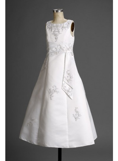 2023 Hot Sale Refined Satin Scoop Neck Sleeveless A-line Floor Length Actual First Holy Communion Dresses