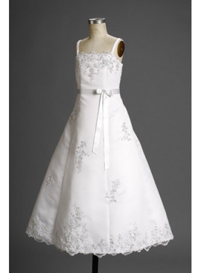 2024 Exquisite Satin Straps Applique Floor Length Actual First Holy Communion Dresses
