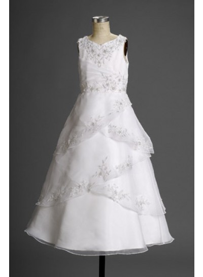 Cute Latest Straps Layered  V-neck Empire Waist Applique Actual First Holy Communion Dresses 