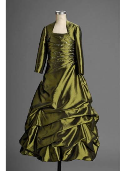 2024 Vintage A-line Taffeta Ruffled Applique Coat Floor Length Hot Flower Girl Gowns / Dresses 