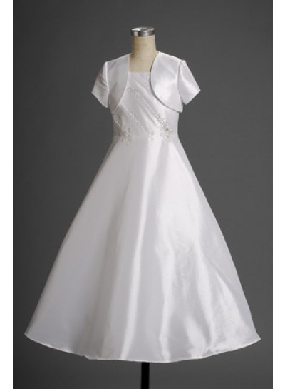 2024 Gentle A-line Satin Applique Floor Length Actual First Holy Communion Dresses 