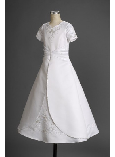 2024 Scalloped-edge Neck Applique White Cute Short Sleeves First Holy Communion Dresses