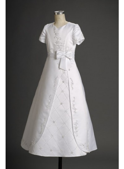2024 Tempting White Hot Sale Satin Short Sleeves Actual First Holy Communion Dresses