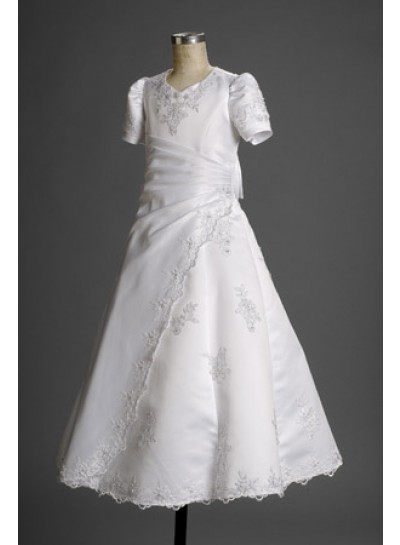 Glamorous A-line Best Selling White Floor Length Applique 2024 Hot First Holy Communion Dresses