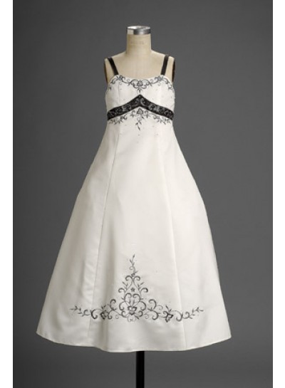 Sexy Fashion Satin Spaghetti Straps Embroidery Floor Length Hottest First Holy Communion Dresses