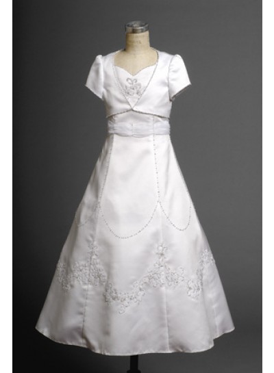 2024 Satin Seductive Flower Girl Gowns Floor Length A-line Applique  First Holy Communion Dresses
