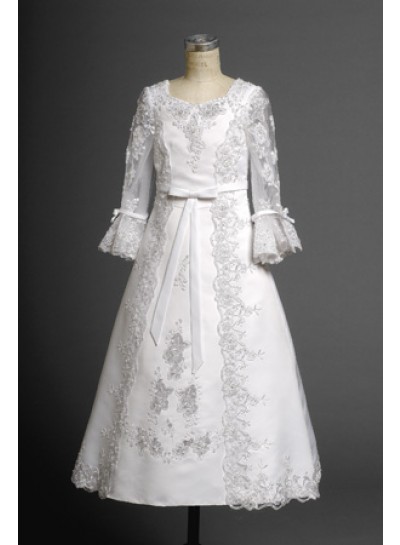 2024 Luxurious White Long Sleeves Lace Applique Long Actual First Holy Communion Dresses 