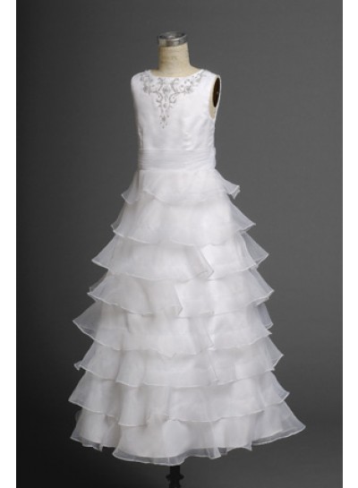 2024 Cute Latest Layered Organza Applique Long Actual First Holy Communion Dresses 