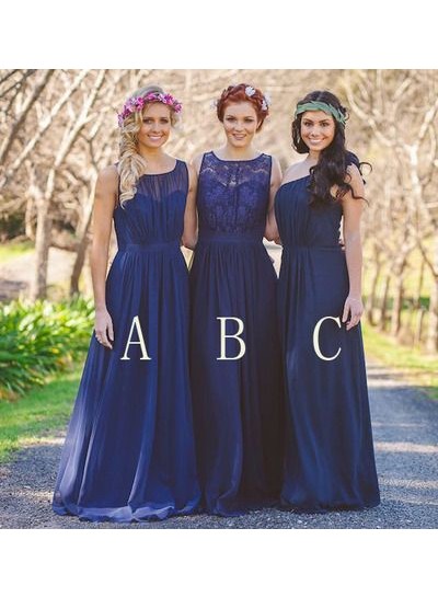 2023 A Line Chiffon Royal Blue Long Bridesmaid Dresses / Gowns