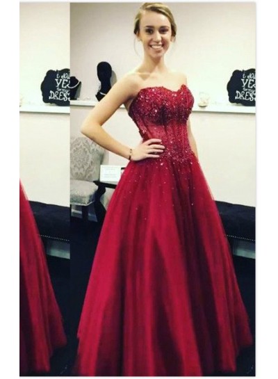 2022 Gorgeous Red Appliques Sweetheart Ball Gown Satin Prom Dresses
