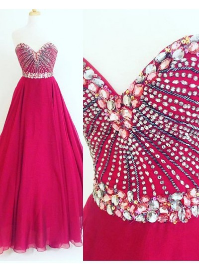 Crystal A-Line Chiffon Prom Dresses