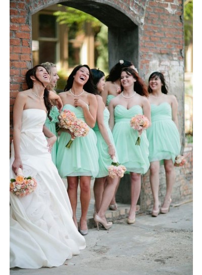 2024 A Line Mint Sweetheart Knee Length Bridesmaid Dresses / Gowns