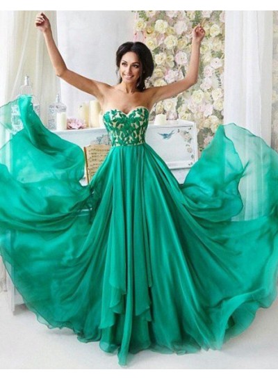 Embroidery Sweetheart A-Line Chiffon Prom Dresses