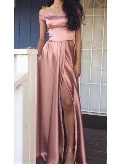 New Arrival Princess/A-Line Dusty Rose Satin Off The Shoulder Prom Dresses