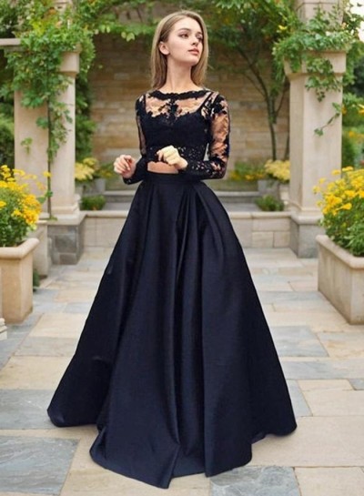 2025 Junoesque Black Illusion A-Line Satin Prom Dresses