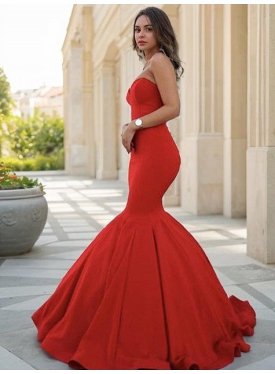 2024 Gorgeous Red Chic Sweetheart Mermaid Satin Prom Dresses