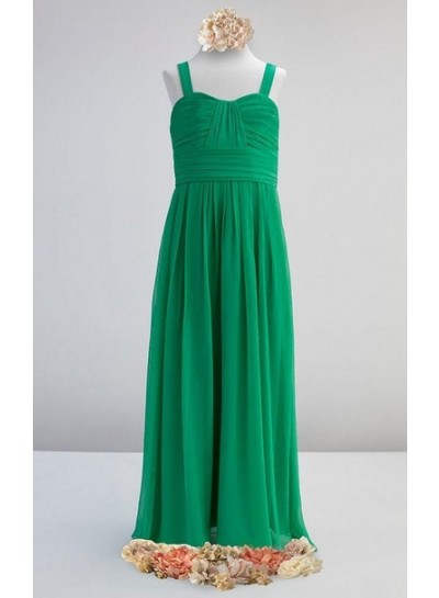 Young Bridesmaid Dresses / Gowns A Line Sweetheart Chiffon With Ruffle Green