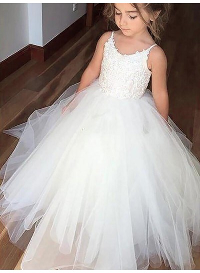 2024 Ball Gown Jewel Sleeveless Lace Floor-Length Tulle First Holy Communion Dresses / Flower Girl Gowns