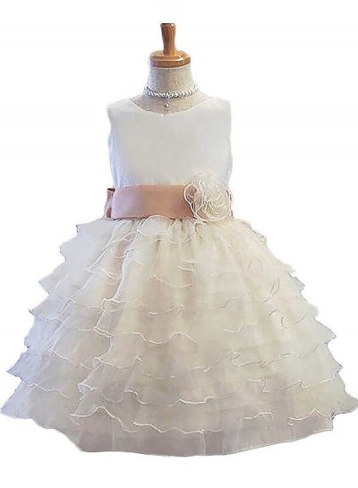 2024 A-Line/Princess Sleeveless Jewel Hand-Made Flower Tulle Short/Mini First Holy Communion Dresses / Flower Girl Gowns