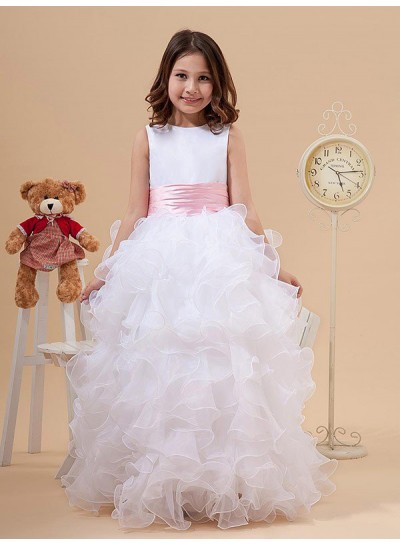 2024 A-line/Princess Scoop Bowknot Sleeveless Long Organza First Holy Communion Dresses / Flower Girl Gowns