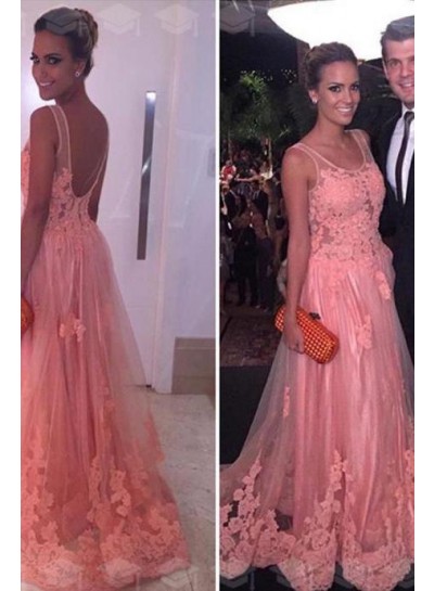 A-Line Pink 2022 Tulle With Appliques Prom Dresses