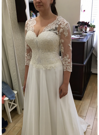 2022 Cheap A Line Long Sleeves Chiffon Wedding Dresses With Appliques