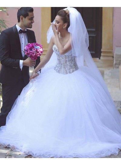 Sweetheart Organza Beaded With Lace Ball Gown Wedding Dresses