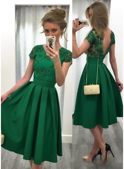 Cheap A-Line Emerald Satin Short Prom Dresses 2022