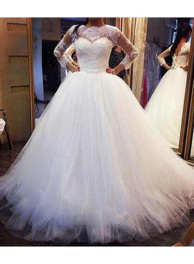 2022 Cheap A Line Long Sleeves Lace Tulle Wedding Dresses