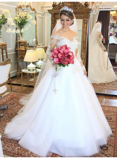 2022 Elegant A Line Off The Shoulder Long Sleeves Wedding Dresses