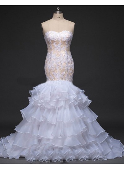 Mermaid  Sweetheart Organza Lace Ruffles Wedding Dresses 2022